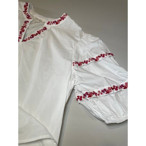Linda Anderson Red Embroidered Floral Puff‑Sleeve Top (100% Cotton) – Size XL - Picture 7 of 10